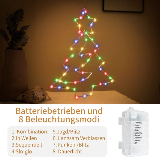 Therlan 3-Piece Christmas Window Decoration, 55 LED Window Christmas Lights with Timer Remote Control, Battery Operated 8 Light Modes LED Window Decoration Christmas Lights Colorful.