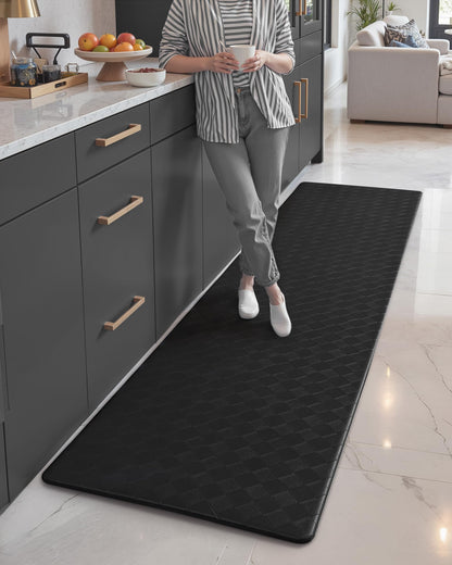 Color G kitchen runner 44 x 120 cm, anti-fatigue kitchen carpet washable non-slip, leather carpet kitchen oil resistant, waterproof for kitchen, dining room, living room, office (black)