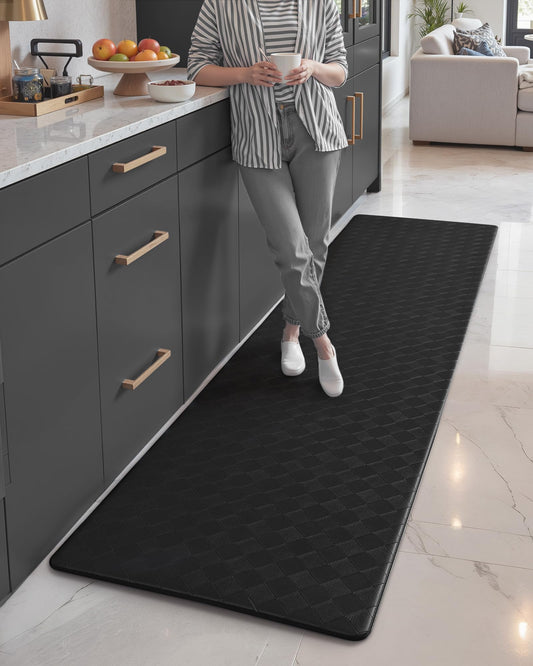 Color G kitchen runner 44 x 120 cm, anti-fatigue kitchen carpet washable non-slip, leather carpet kitchen oil resistant, waterproof for kitchen, dining room, living room, office (black)