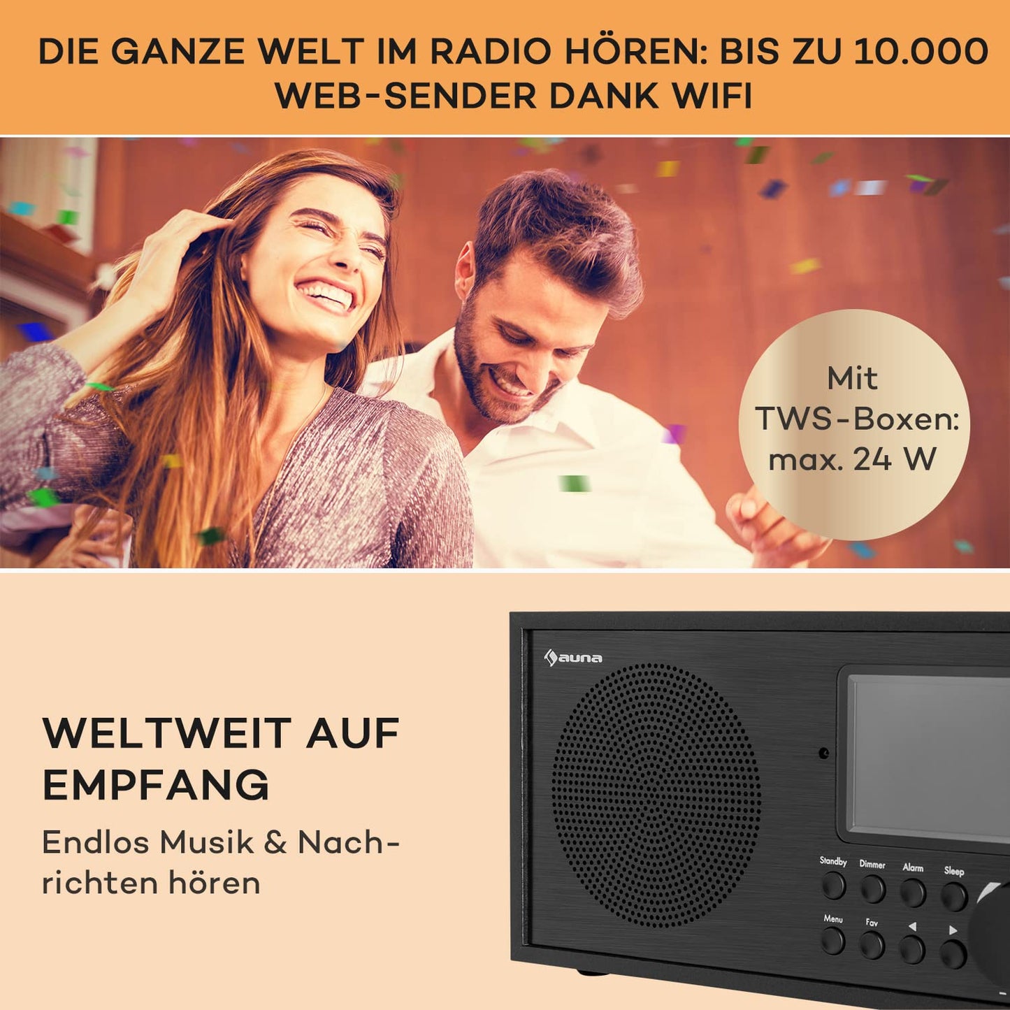 Auna Silver Star Radio, rechargeable DAB radio with Bluetooth, battery-operated DAB/DAB+/FM radio, kitchen radio with HCC display, alarm clock, radio with power adapter, mini radio small.