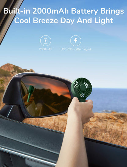 JISULIFE Mini Fan Battery Operated Handheld Fan with 2000mAh Battery or USB Powered, 3 Speeds, Rechargeable, for Home, Outdoor - Dark Green