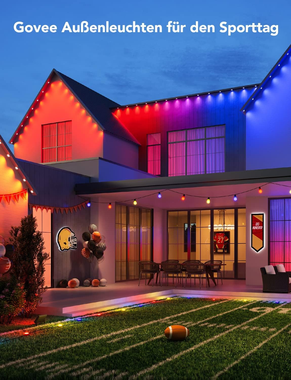 Govee Permanent RGBIC Outdoor Lighting with 72 Scene Modes, 45m with 108 LED Soffit Lights, IP67 Waterproof, for Party, Game Day, Daily Lighting, Works with Alexa, Google Assistant.