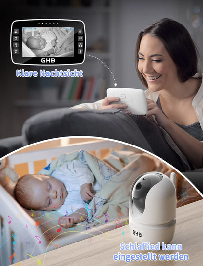 GHB Baby Monitor with Camera 4.3 Inch Baby Monitor 350° Rotation Night Vision Video Camera with 2 Cameras ECO Mode Baby Camera LCD Screen, 720p