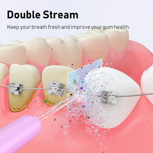 COSLUS Kids Water Flosser, Portable Oral Irrigator, Deep Cleaning Toothpick, 4 Modes for Ages 6+, Waterproof, Rechargeable, with 4 Jet Tips for braces care.