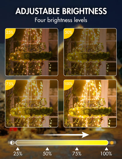 BESCOST outdoor plug-in string lights, 50m 500 LED indoor string lights with remote control, 8 modes dimmable waterproof fairy lights with timer for outdoor garden balcony wedding party, warm white.