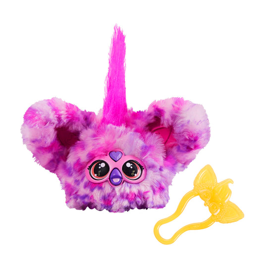 Furby Furblets Hip-Bop Mini, featuring hip-hop music & phrases in Furbish (over 45 sounds), plush toy in pink-purple pattern, suitable for kids aged 6 and up, an original stocking stuffer.