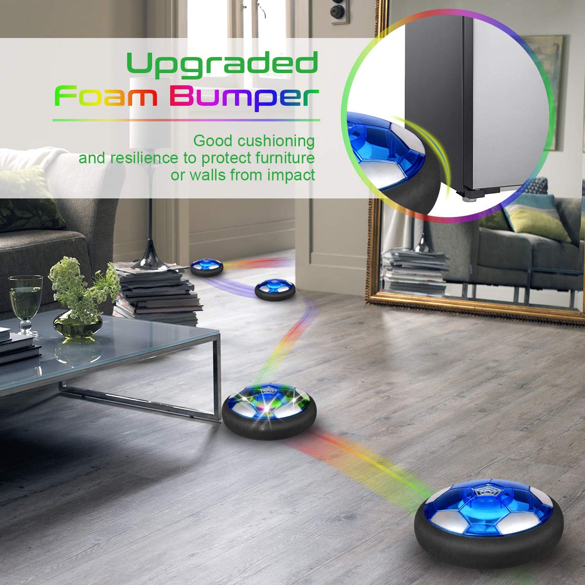 SUNACE Air Power Soccer Kids Toy - Hover Ball with Powerful LED Lighting and Foam Bumpers for Indoor Outdoor Play, Toy for Boys and Girls Hover Ball Game Kids