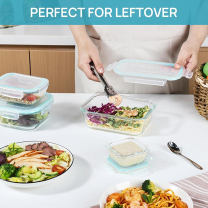 Vtopmart 8 Pack Glass Containers with Lids, Glass Food Storage Containers with Lids, Meal Prep Boxes for Food, Microwave Safe, BPA-Free (Green)