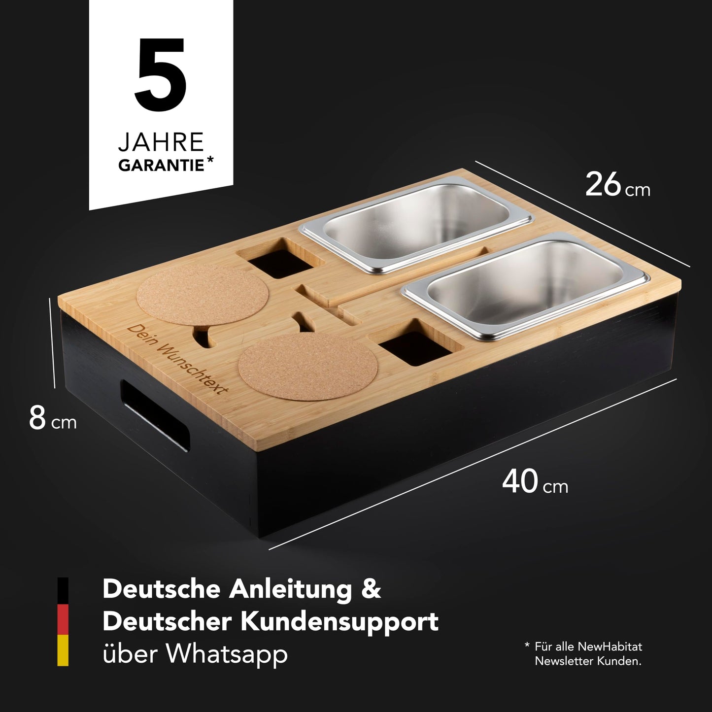 NewHabitat | Couchbar - Personalized snack box made of bamboo with engraving | Sofa tray with 2 snack bowls, 2 drink holders with coasters, magnetic lid, phone holder, includes gift box.