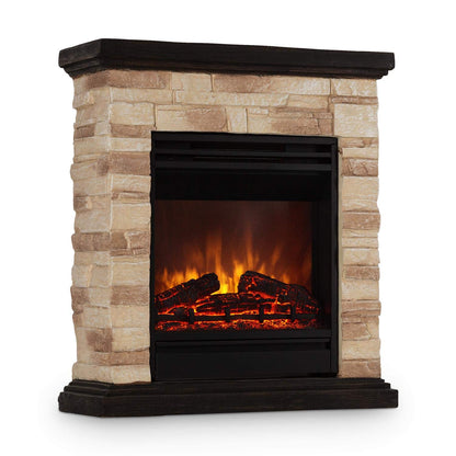 Klarstein Kaprun electric fireplace - electric fireplace with 1800 W power and flame effect, electric fireplace with stone decor, Polystone, including remote control, black-brown