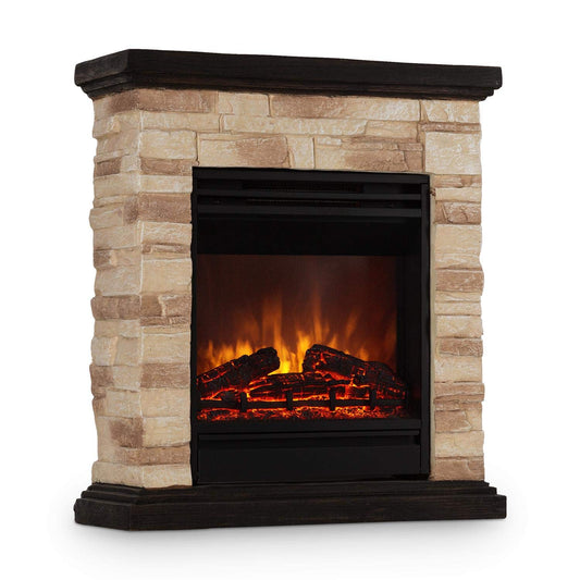 Klarstein Kaprun electric fireplace - electric fireplace with 1800 W power and flame effect, electric fireplace with stone decor, Polystone, including remote control, black-brown