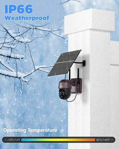 Xega 4G LTE surveillance camera with SIM card Outside【20W Solar Panel】20,000mAh Battery 2K 3MP PTZ Solar Wireless Surveillance Camera without WiFi, 355°/95° Rotatable, Color Night Vision, PIR Detection (No WiFi)