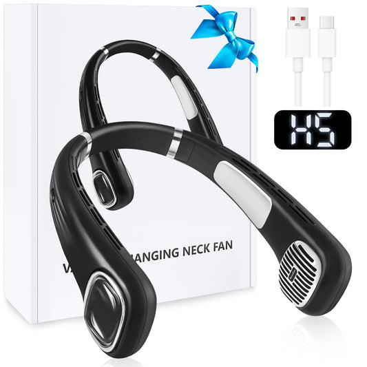 USB Fan Neck Battery Quiet Strong with LCD, Neck Fan Portable Small 5 Levels 360° Adjustable, Neck Fans Rechargeable Mini Neck Fan for On the Go Travel Camping Office Black