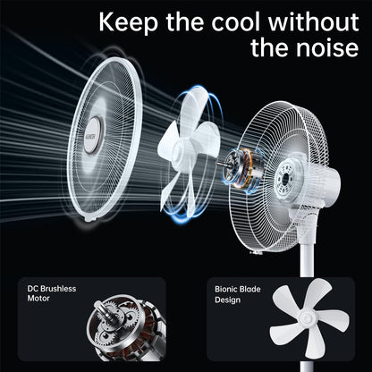 4UMOR Stand Fan quiet 24W 20dB DC Motor 9 Speeds 90° Oscillation adjustable Fan with remote control 9H Timer 41cm Diameter Fan quiet 80% Energy Saving