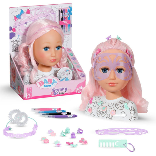 BABY born Styling Head Creative, styling head for painting with high-quality pink hair and over 20 accessories, 836033 Zapf Creation.