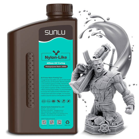 SUNLU Nylon-like 3D printing resin, high strength and durable photopolymer resin for LCD/DLP/SLA printers, 395-405nm UV curing, great for functional parts, prototypes, 1000G Grey.