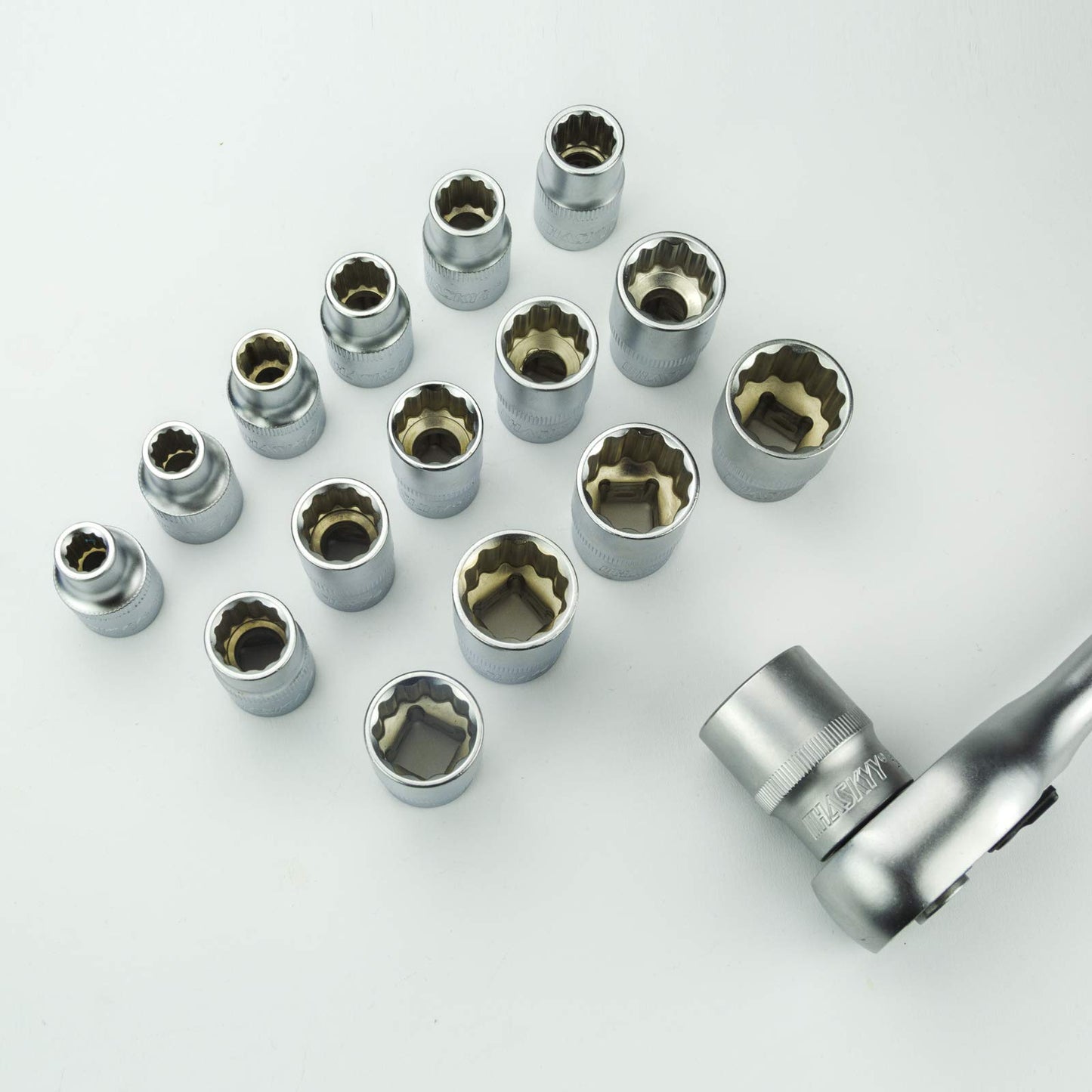 HASKYY Socket Set Multi-tooth XZN 8-36mm Socket Wrench Nut Box Set 6 and 12 Point 1/2" Inch Torx Sockets System 21-piece External Multi-tooth Screwdriver Set
