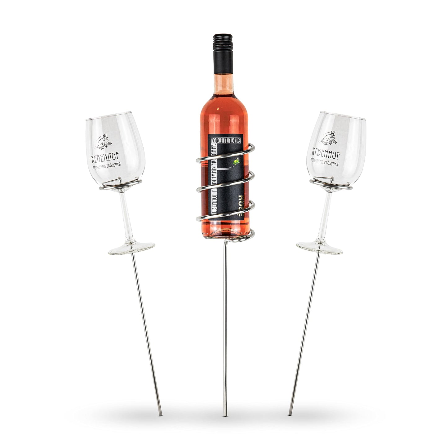 FROM STEINEICH® Original Wine Stand [Starter Set] Stainless Steel Bottle and Glass Holder | Wine enjoyment everywhere | The gadget for picnics at the beach, in the garden, and while camping (Starter Set)