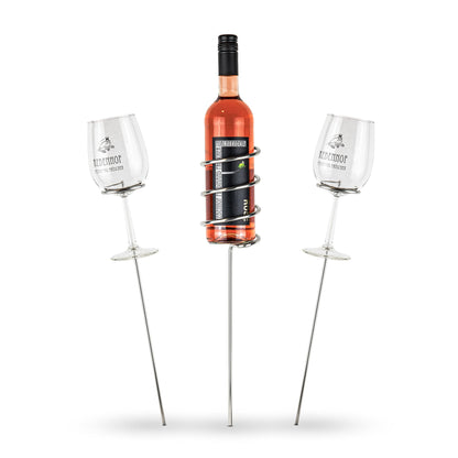 FROM STEINEICH® Original Wine Stand [Starter Set] Stainless Steel Bottle and Glass Holder | Wine enjoyment everywhere | The gadget for picnics at the beach, in the garden, and while camping (Starter Set)
