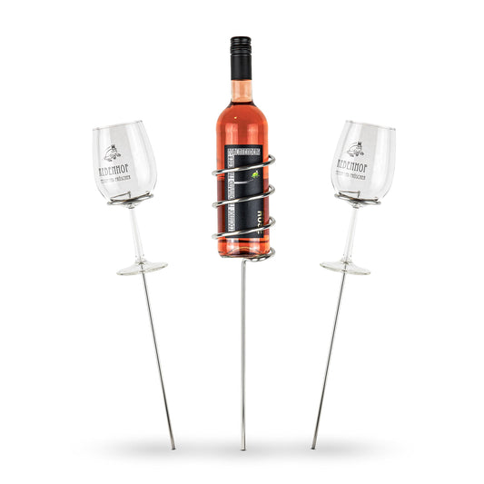 FROM STEINEICH® Original Wine Stand [Starter Set] Stainless Steel Bottle and Glass Holder | Wine enjoyment everywhere | The gadget for picnics at the beach, in the garden, and while camping (Starter Set)