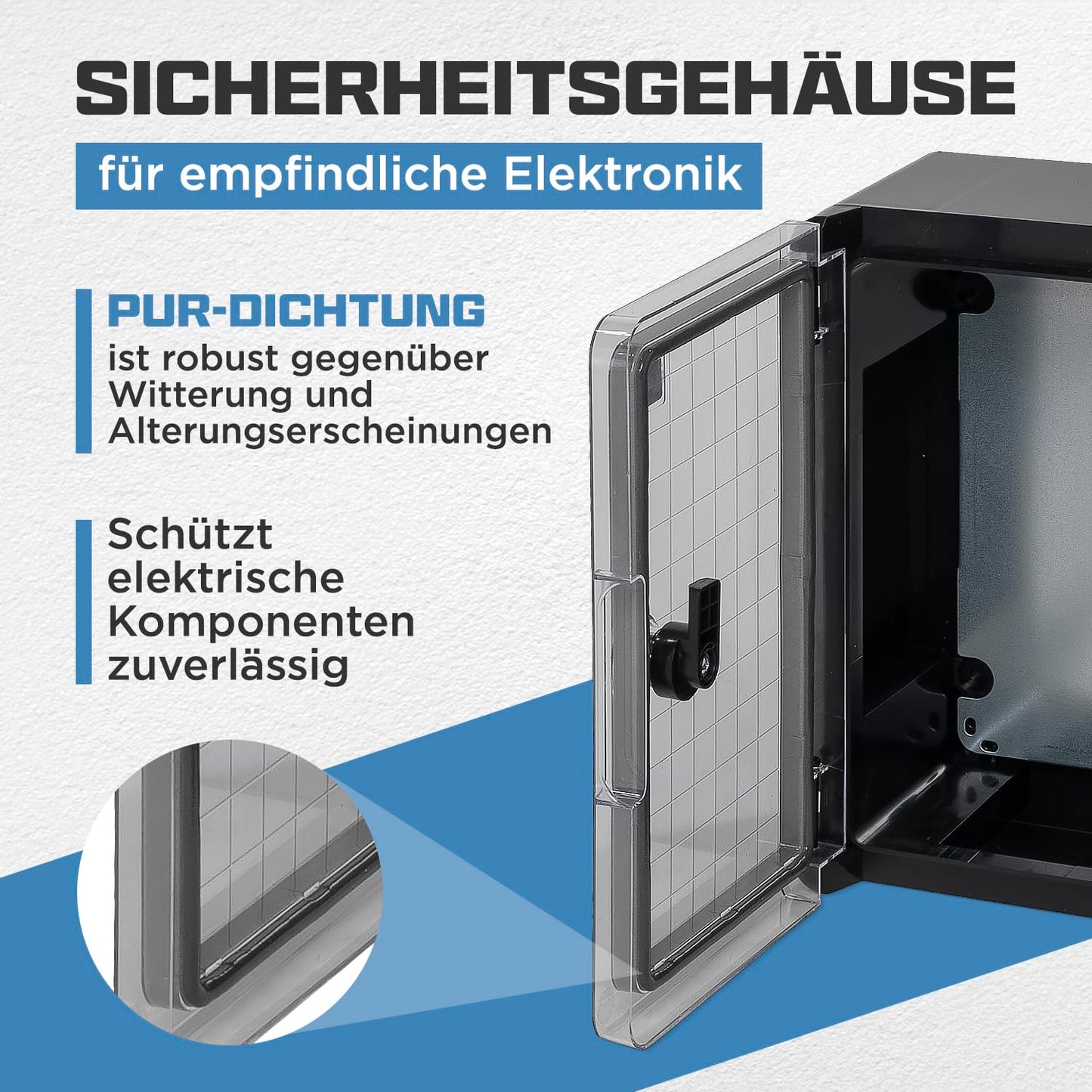 BOXEXPERT® Outdoor distribution box waterproof [ABS plastic IP65 enclosure with viewing window] black (Fleet series) 500x400x180mm | Outdoor control cabinet | Wall-mounted cabinet | Industrial enclosure | Empty enclosure