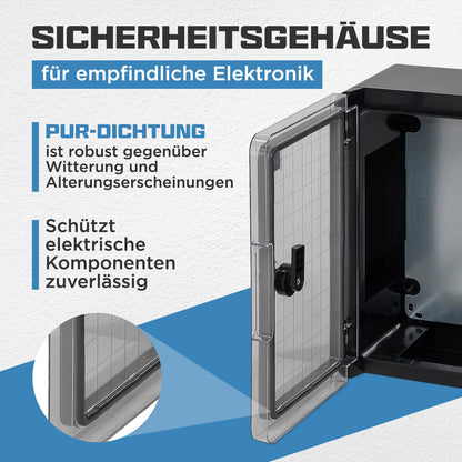 BOXEXPERT® Outdoor distribution box waterproof [ABS plastic IP65 enclosure with viewing window] black (Fleet series) 500x400x180mm | Outdoor control cabinet | Wall-mounted cabinet | Industrial enclosure | Empty enclosure