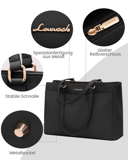 LOVEVOOK laptop bag for women 15.6 inch, lightweight briefcase work handbag large, elegant laptop bag business shopper bag teacher bag shoulder bag women for college school office, black