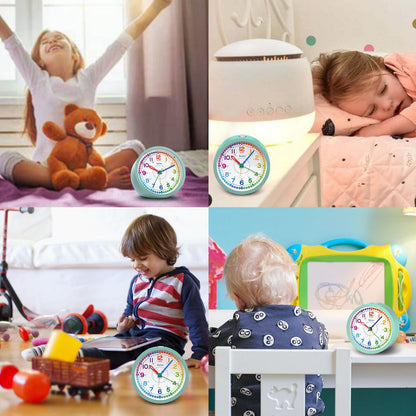 Eachui analog alarm clock for kids without ticking for boys and girls - learning alarm clock with night light, snooze, and battery operated analog quartz alarm clock, easy to set up (green)