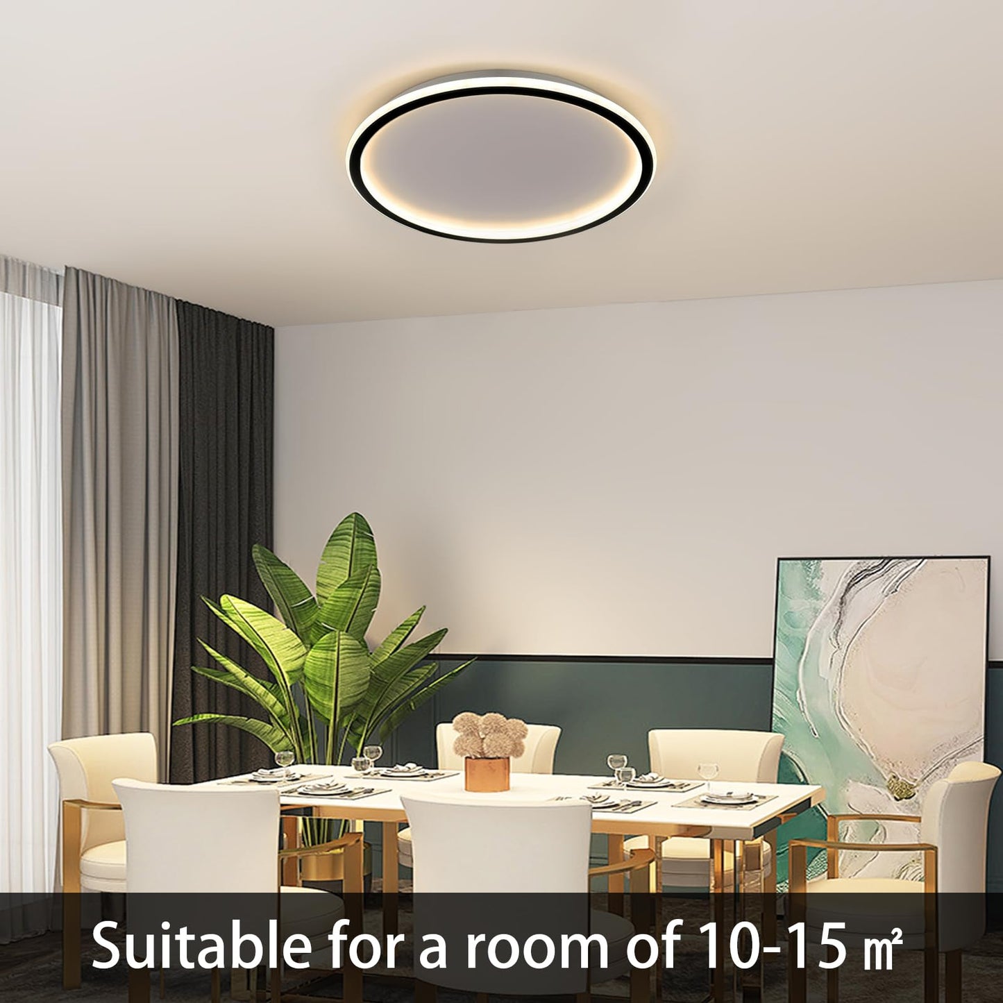 MOONSEA LED Ceiling Light Dimmable with Remote Control, 28W Black LED Ceiling Lamp Φ41.5CM 3000K-6000K, Indirect Lighting Ceiling Light for Bedroom, Kids Room, Kitchen, Dining Room