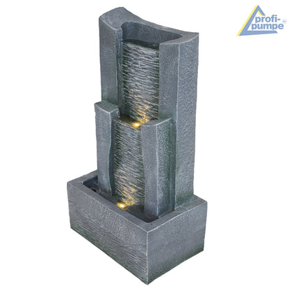 AMUR 3-tier STONE CASCADE garden fountain with LED light 230V waterfall water feature for garden, pond, patio, pond, balcony Very decorative