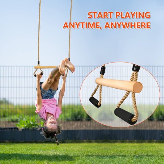 Lyndwin Trapeze Swing, Kids Wooden Multifunction Adjustable Swing with Soft Sponge Handle Indoor Outdoor Children's Trapeze Swing up to 100 kg (42cm)