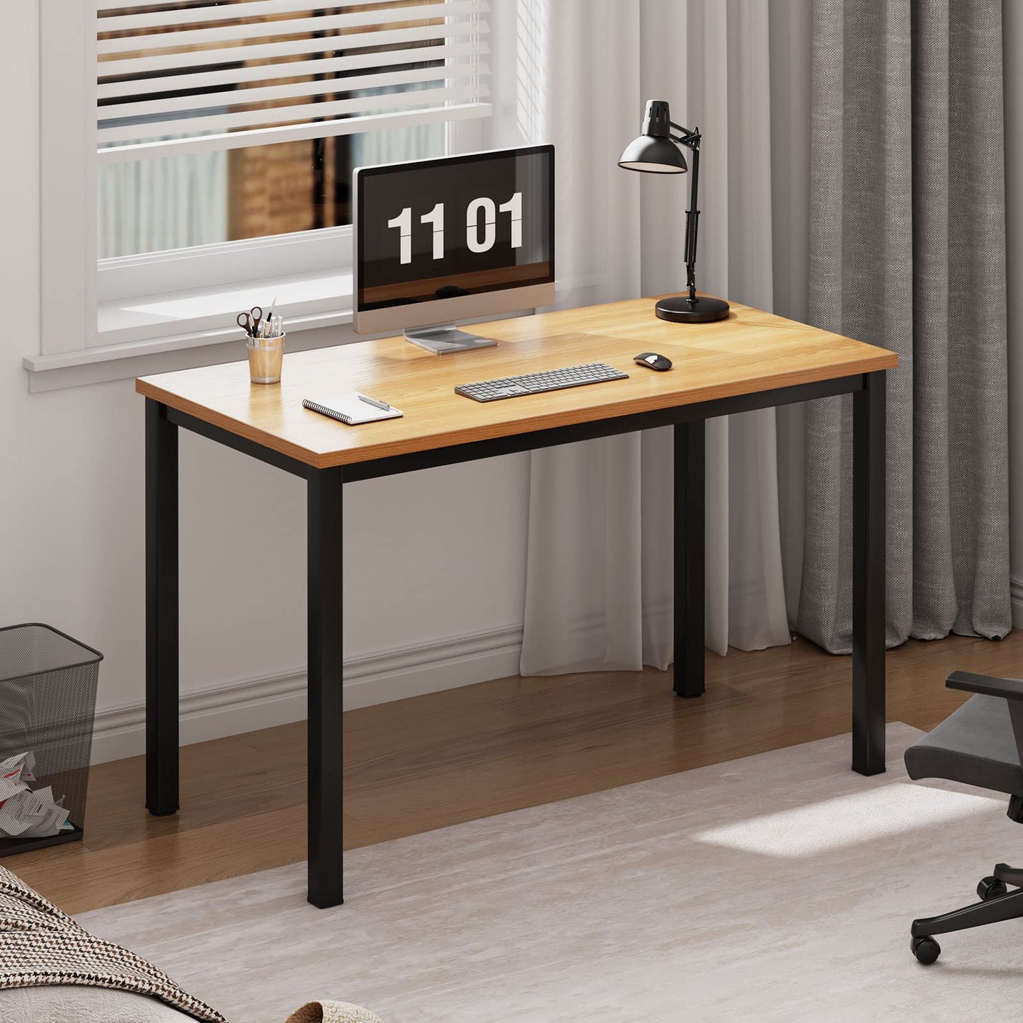 Need computer desk 100x60 cm, PC desk, office desk, work desk, dining table for home office, teak & black AC3BB-100.