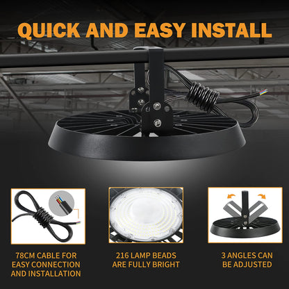 Toobettp 200W UFO LED workshop lamp, 20000LM 6500K cool white LED UFO industrial lamp, IP65 waterproof high bay light for warehouse lighting, workshop lighting, factories, airport, patio