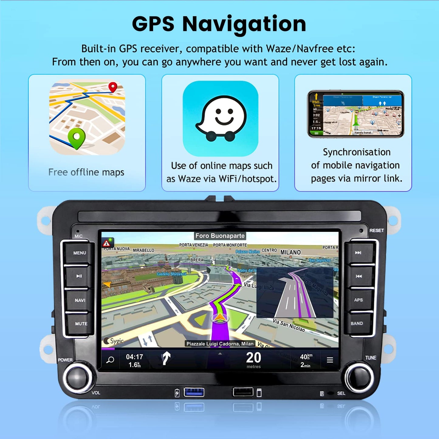 Hikity 2+32GB Android Car Radio Wireless Carplay for VW Golf 5 Golf 6 Skoda Polo Passat Tiguan Touran Screen with Navigation, 7 inch Touch Screen Bluetooth, Android Auto, RDS FM, Canbus, Rearview Camera