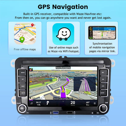 Hikity 2+32GB Android Car Radio Wireless Carplay for VW Golf 5 Golf 6 Skoda Polo Passat Tiguan Touran Screen with Navigation, 7 inch Touch Screen Bluetooth, Android Auto, RDS FM, Canbus, Rearview Camera