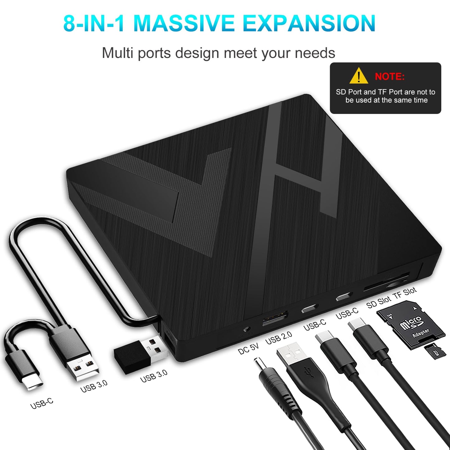 "JBonest External CD DVD Drive USB 3.0 Type-C, External with SD/TF Card Reader Portable RW Burner, Fast data transfer for Laptop, Desktop, MacBook, Win11/10/8/7/XP, Linux, Mac OS, Vista"