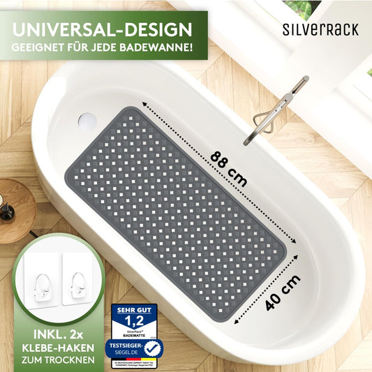 SilverRack bathtub mat 88x40 cm (anthracite) - non-slip mat for bathtub BPA free for children and babies - shower mat mold resistant & machine washable - non-slip bath mat