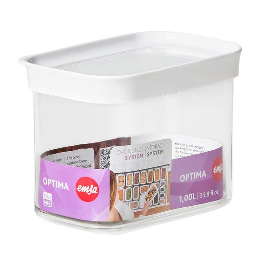 Emsa N11418 Optima Dry Storage Container 1 Liter rectangular upright | 100% secure | hygienic | safe and space-efficient | Fresh seal BPA-free | transparent design (Pack of 3)