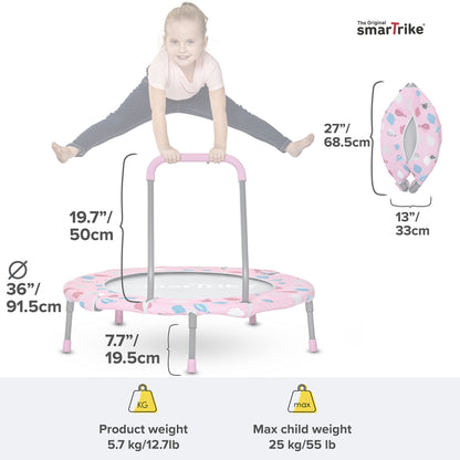 smarTrike indoor toddler trampoline with handlebar, foldable kids trampoline, 1-5 years (ball pit and trampoline, Pink)