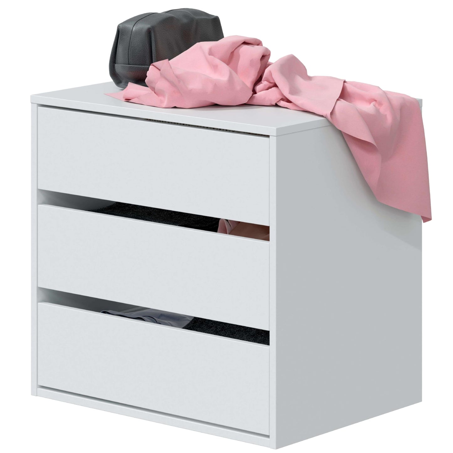 Habitdesign chest of drawers with THREE drawers in matte white, dimensions: 60 cm (width) x 57 cm (height) x 44 cm (depth).