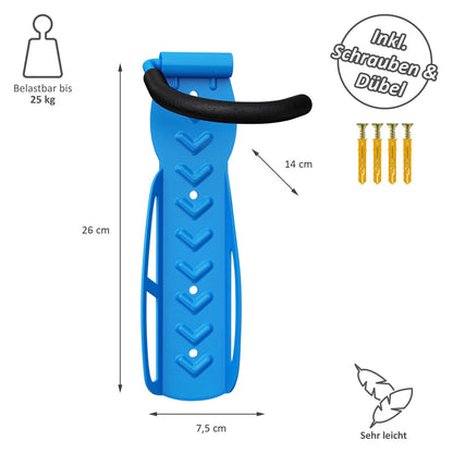 4 x WELLGRO Wall Bike Holder - Steel Bike Wall Mount - Bike Hooks - Bike Stand - Rack - Color selectable, Color: Blue