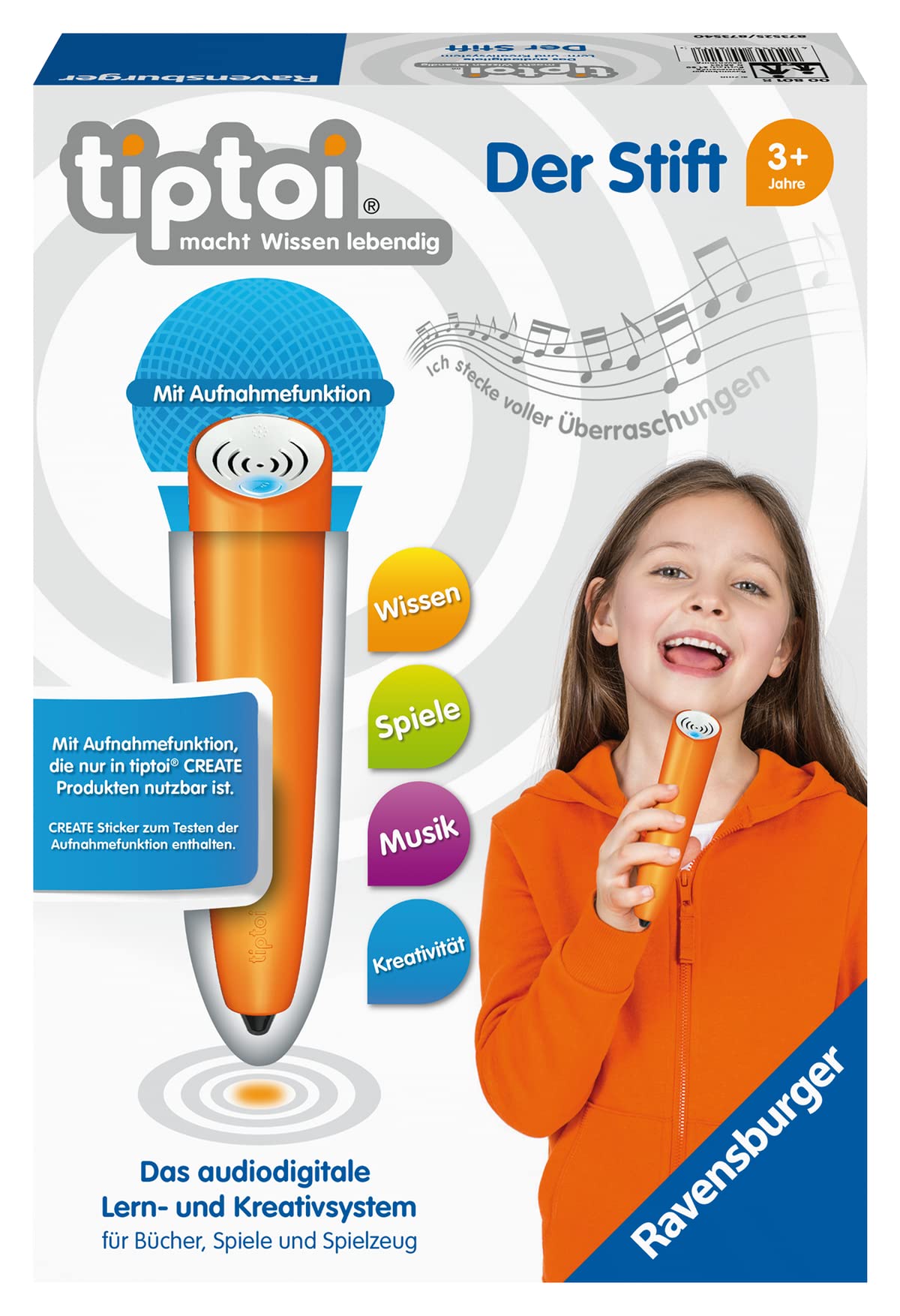 Ravensburger tiptoi Pen 00801 - The audio digital learning and creativity system, educational toy for children aged 3 and up - The pen with recording function