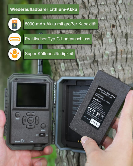 Meidase P200P trail camera with WiFi Bluetooth, 48MP 1296P, 30m night vision, 0.1s motion activation, IP66 waterproof, mobile app transmission, 8000mAh rechargeable battery, outdoor surveillance