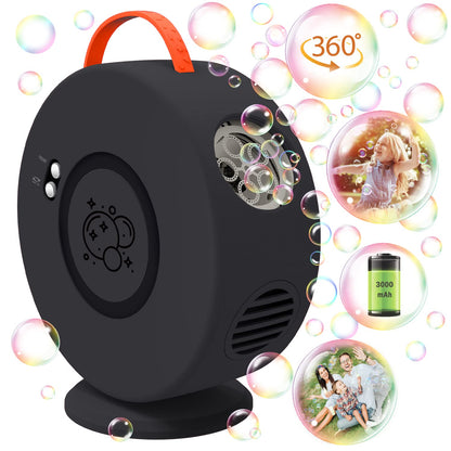 Soap bubble machine Automatic 90°/360° Rotatable, Portable Bubble Maker for Kids, Black Bubble Machine, Electric Bubble Toy for Outdoor/Wedding/Birthday Party