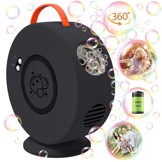 Soap bubble machine Automatic 90°/360° Rotatable, Portable Bubble Maker for Kids, Black Bubble Machine, Electric Bubble Toy for Outdoor/Wedding/Birthday Party
