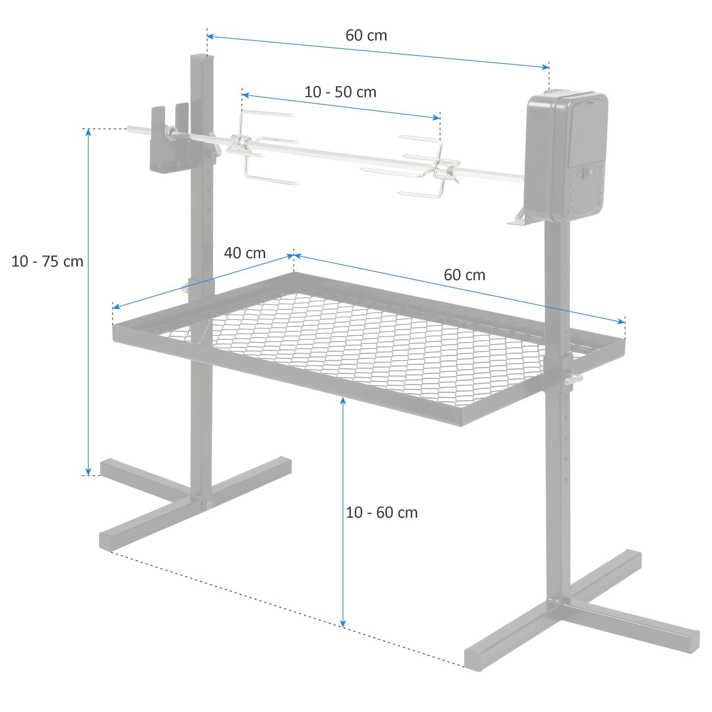 BBQ-Toro skewer set 70 cm | rotisserie for camping trip, bonfire | 2 meat needles, motor (battery), base with charcoal grate | grill accessory