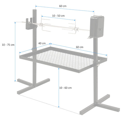 BBQ-Toro skewer set 70 cm | rotisserie for camping trip, bonfire | 2 meat needles, motor (battery), base with charcoal grate | grill accessory