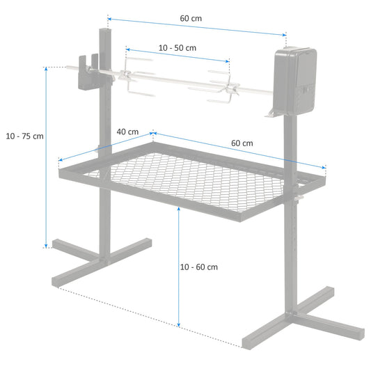 BBQ-Toro skewer set 70 cm | rotisserie for camping trip, bonfire | 2 meat needles, motor (battery), base with charcoal grate | grill accessory