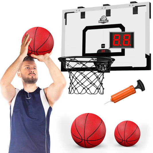 HYES 24" x 16" Large Basketball Hoop Indoor for Kids, Basketball Hoop with Scorer, 2 Balls, Pump, Big Basketball Toy for Adults Kids Teens Boys Girls (black with Scorer)
