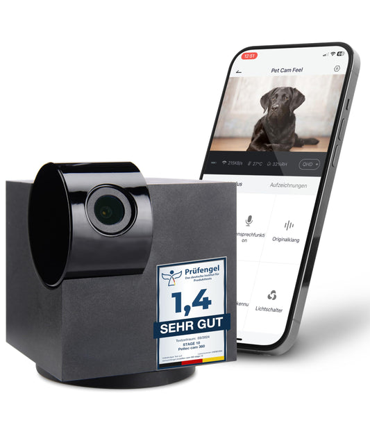 PetTec® Cam 360° pet camera dog camera with App [NO SUBSCRIPTION TRAP] - Cats & Dogs Camera at Home with motion detection & night vision function - Full HD 360° panoramic view swivel & tilt - Pet Cam